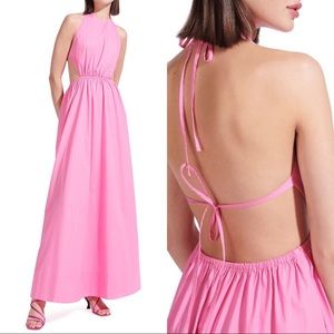 Staud Apfel Pink Open Back Halter Maxi Dress